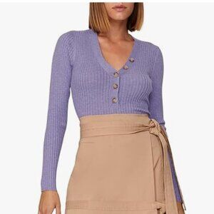 Derek Lam Collective RTR Design Collective Purple Henley Sweater, Purple, Xs